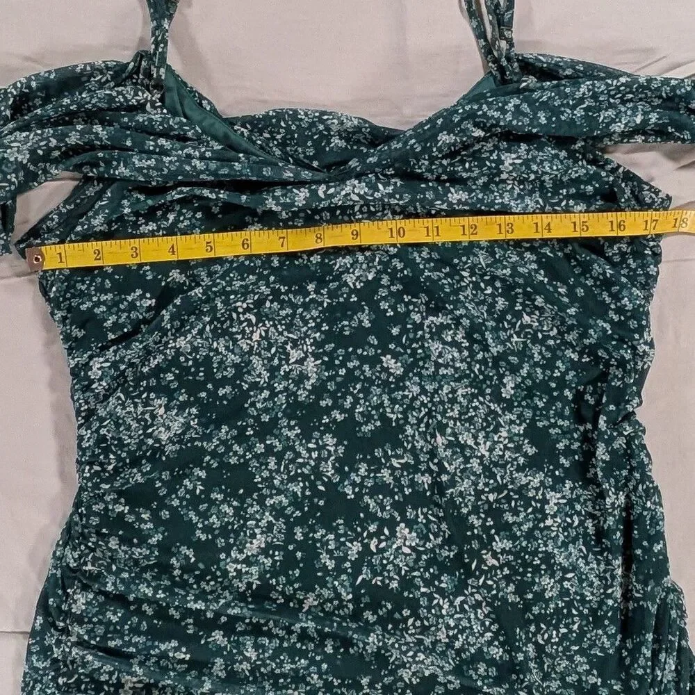 Maurices Womens Green Floral Print Cold Shoulder XL Blouse - Picture 7 of 7